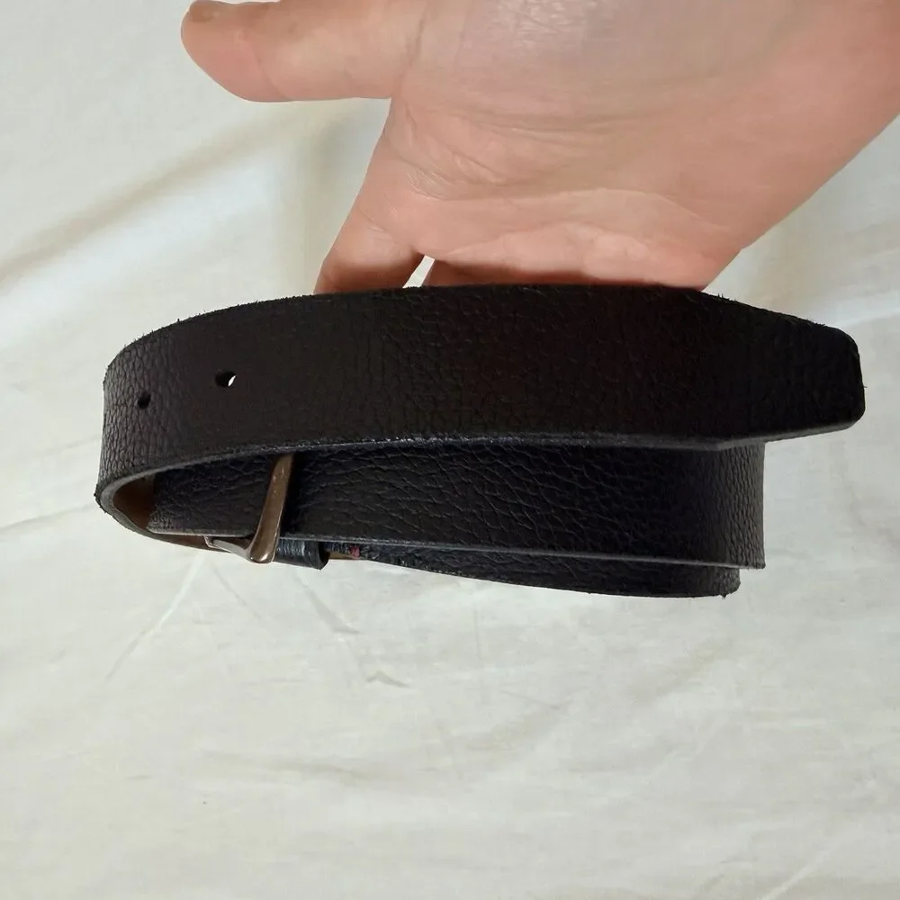 TRASK Black Pebbled Leather Belt Mens Size 38 Made in USA Casual Distressed Soft